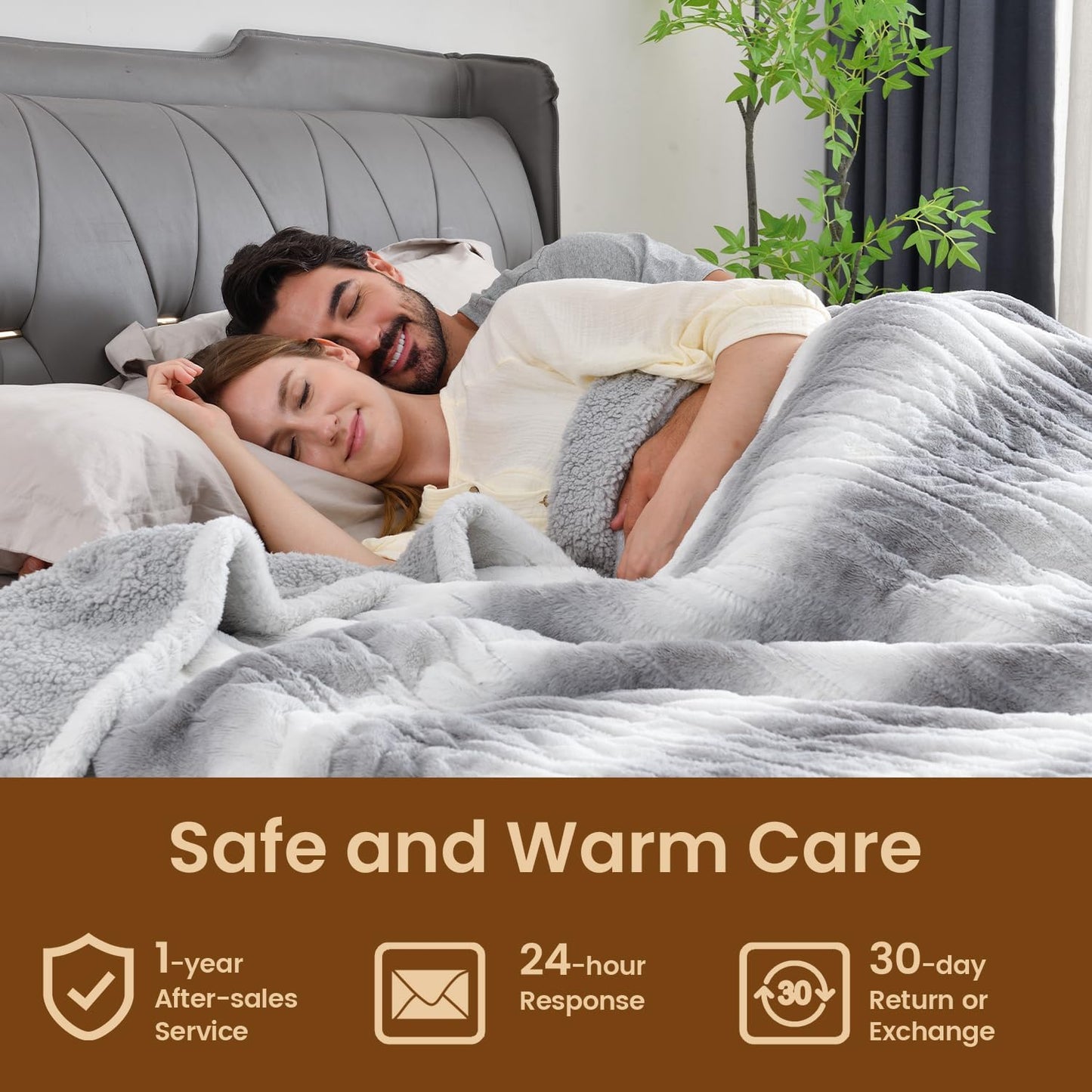 Bearhug Electric Blanket King Size 100" x 90" Dual Controllers Heated Blanket, 10 Heat Settings, 1-12 Hour Auto Shut-Off, Faux Fur & Sherpa Dual-Sided, Machine Washable, Gift-Ready Elegant Packaging