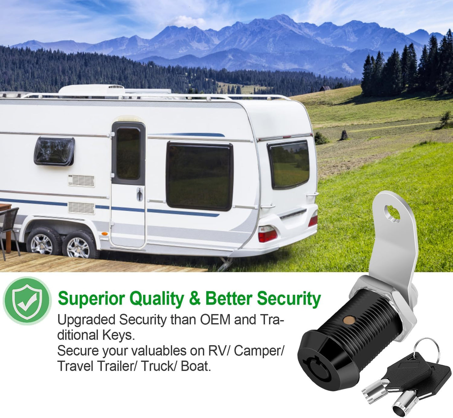 2 Pack Cabinet Lock with Keys, 1" RV Storage Locks Keyed Alike, RV Locks for Storage Door, Camper Toolbox RV Cam Locks with Manual(Black, 2Pack, 1 Inch)