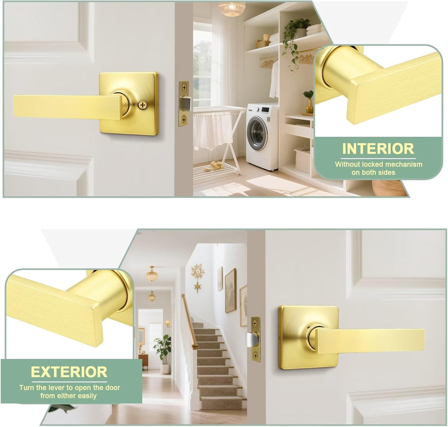 GOBEKOR 3 Pack Gold Door Handles Interior,Heavy Duty Passage Door Handles Interior Door Levers for Hallway and Closet, Modern Sleek Round Door Locks