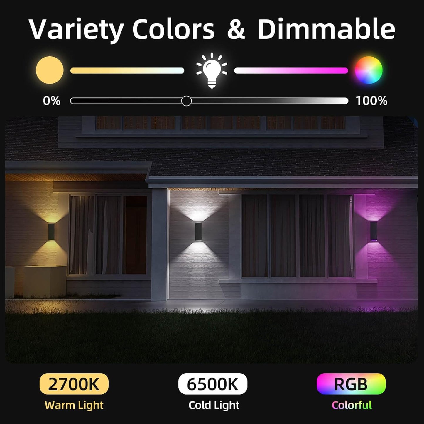 SHIMR Color Changing Outdoor Wall Lights 2 Pack, Ambiance Up and Down Lights Outdoor, Waterproof Square Smart Porch Lights WiFi APP Control Exterior Light Fixture Home Theater Lighting [ETL Listed]