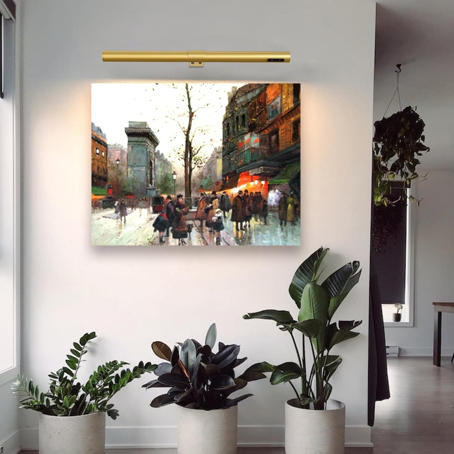 19.7inch Battery Operated Wireless Picture Light，Remote Control Painting Display Lights, Rechargeable Wall Lights with Three Modes and Power Display for Art Frame（Gold