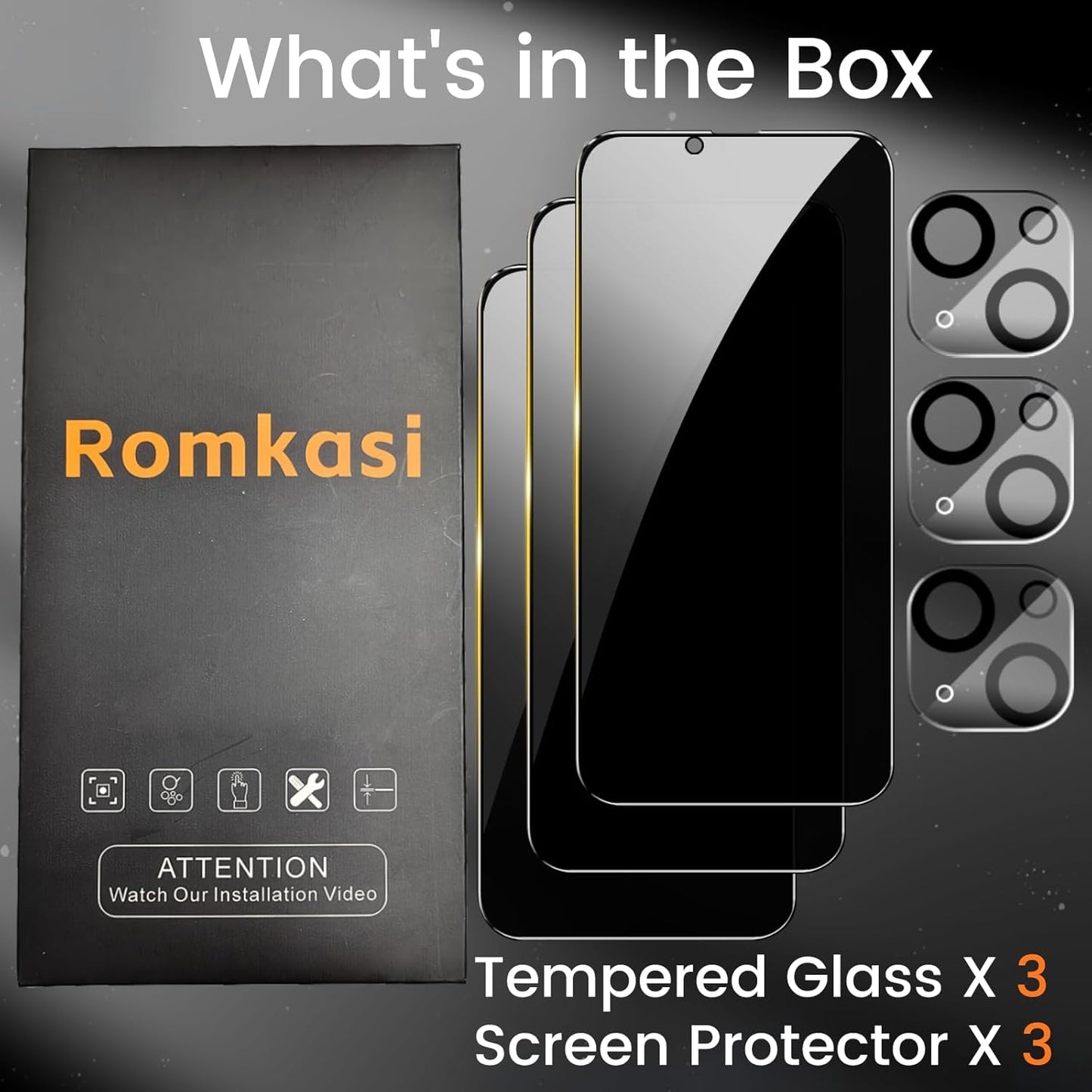 3 Pack Privacy Screen Protector for iPhone 13 Pro Max 6.7 Inch with 3 Pack Camera Lens Protector, Anti Spy Tempered Glass Film, Anti-Scratch, Touch Sensitive, Case Friendly