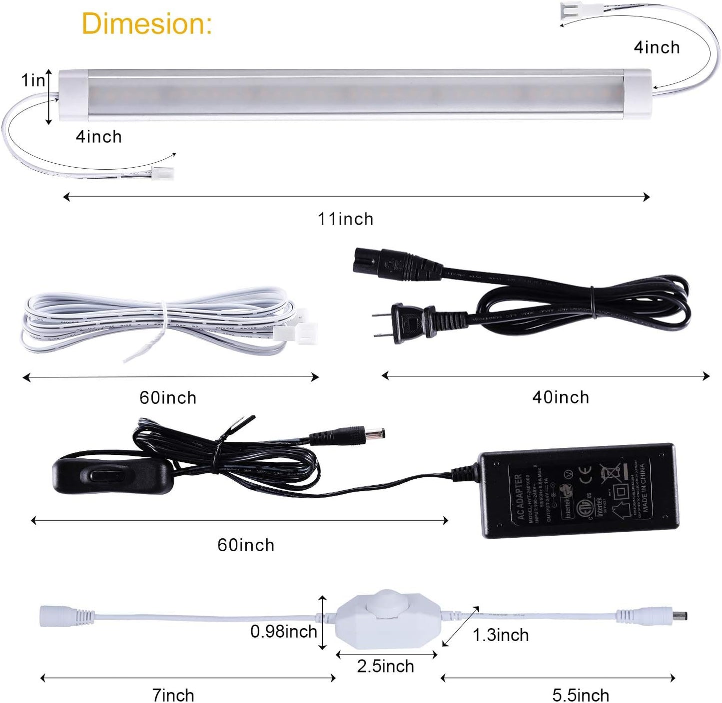 LABOREDUCER Under Cabinet Lighting Plug in Cold White 6000K, 6 Pack 11inch LED Under Cabinet Lights Wired Hardwired Linkable Dimmable with Power Adapter, 24V Under Counter Lights for Kitchen Shelf