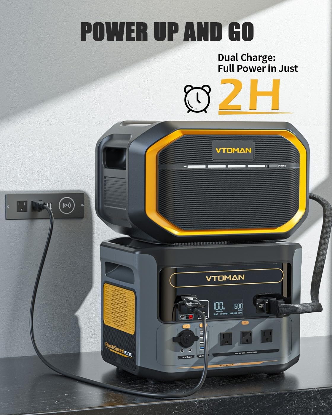 VTOMAN 2376Wh Portable Power Station Bundle with Extra Battery & 200W Solar Panel Included - Up to 2000W Solar Power Generator for Home Backup, Off-grid, Road Trip, RV, Camping, Fishing, Emergencies