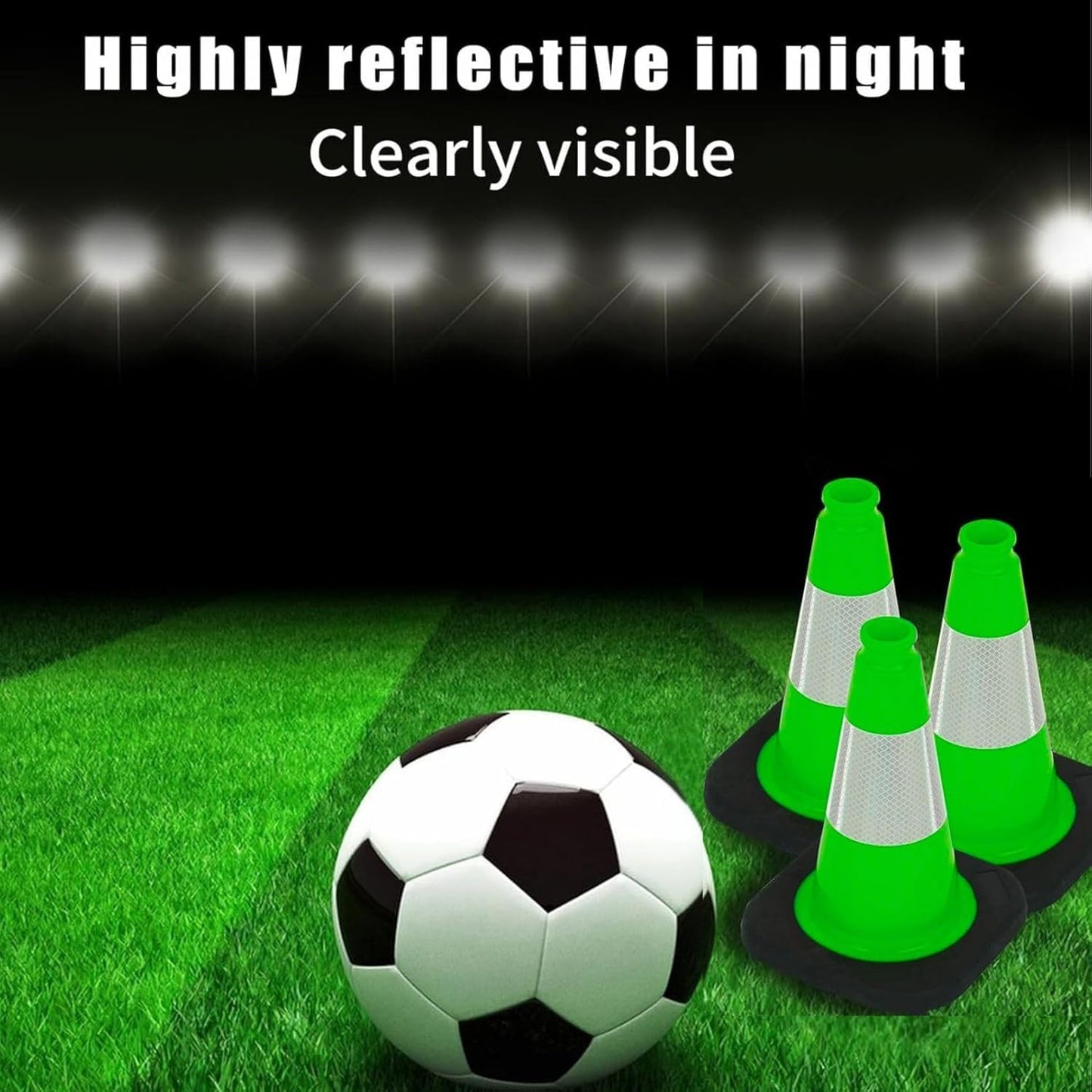BESEA 4Pack 12 Inch Green Traffic Cones with 4 Inch Reflective Collar, Heavy Duty PVC Safety Cones with 8.5 x 8.5 Inch Base for Parking, Driving Practice, Sports Training, and Construction