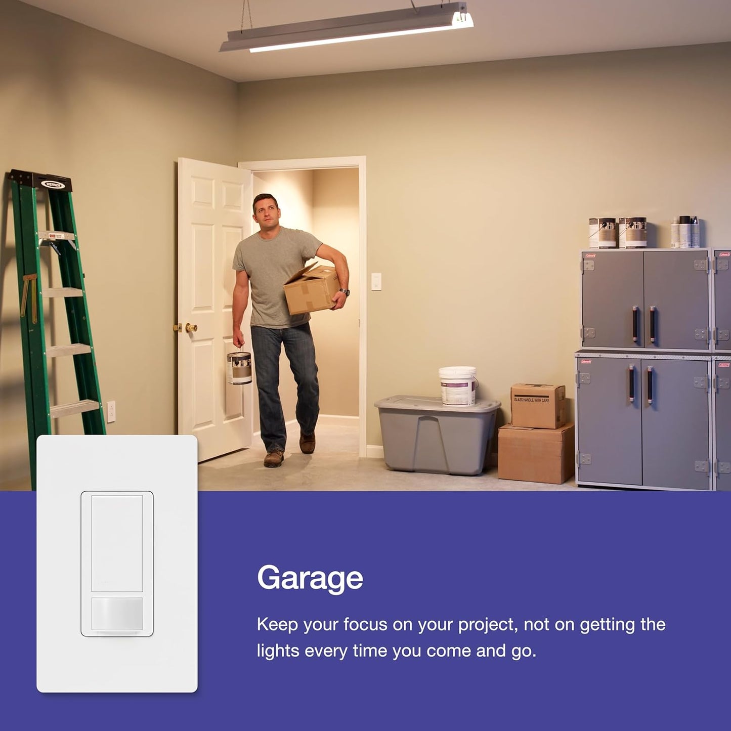 Lutron Maestro Motion Sensor Light Switch Indoor for Bathroom, Garage, Laundry Room, Closet, Occupancy Sensor Light Switch, Single-Pole, No Neutral, MS-OPS5M-WH