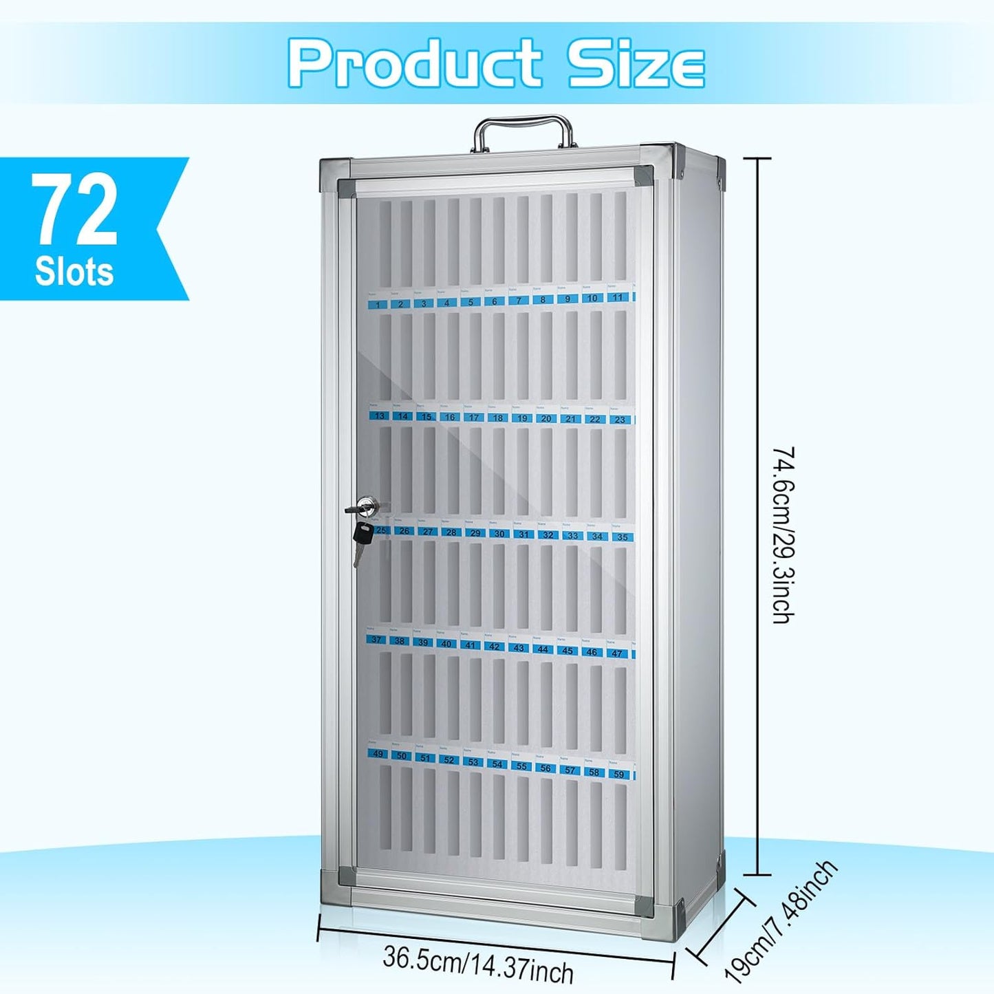 Amylove 72 Slots Cell Phone Locker Cabinet Aluminum Alloy Pocket Chart Storage Locker Box Cabinet Wall-Mounted Cell Phones Storage Box with Handle for Office Classroom Gym (White)