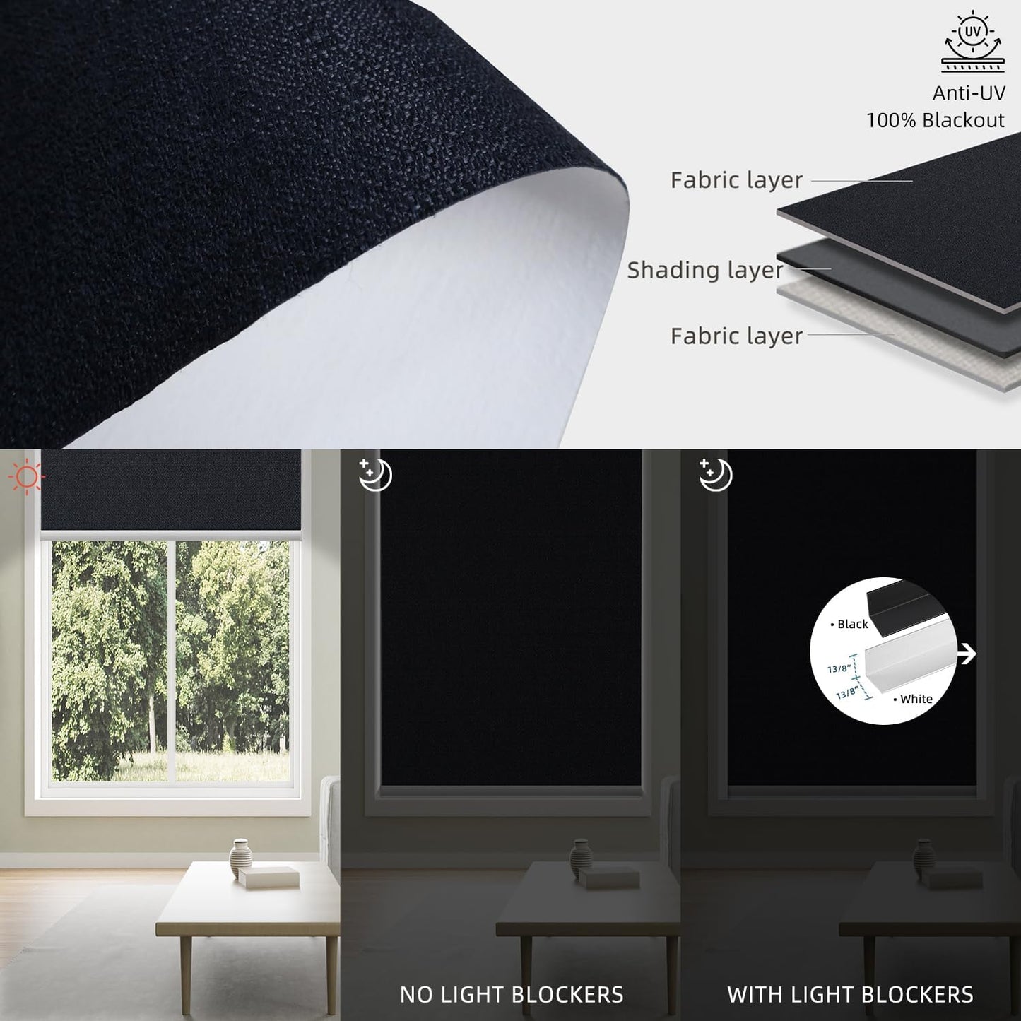 SmartWings Motorized 100% Blackout Shades Blinds, Custom Size, Cordless Window Shades Rechargeable Battery, Work with Matter/Apple HomeKit, Alexa, Thread/Zigbee, Remote Optional, Eclipse Onyx Black