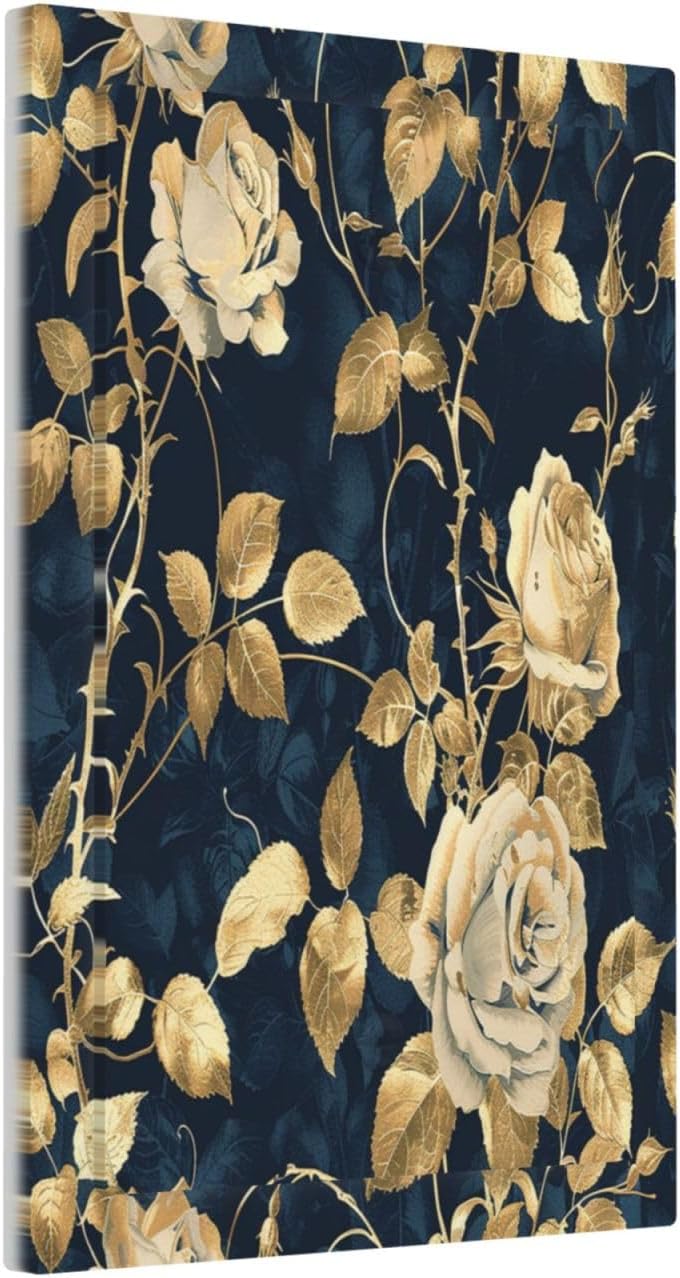 Light Switch Cover Plate Boho Vintage Floral Golden Flower Dark Blue Background 1 Gang No Device Blank Electrical Wall Plates Faceplate Decorative Switch Plate for Bedroom living Room Decor