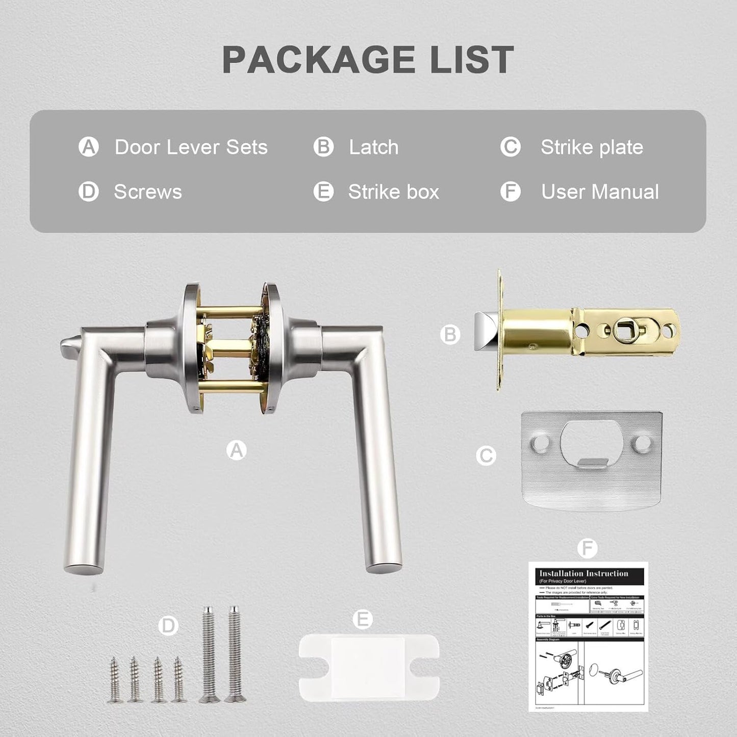 GOBEKOR 5 Pack Brushed Nickel Door Handles Privacy Door Levers with Lock,Heavy Duty Interior Door Handles for Bedroom and Bathroom,Sleek Round Door Lever Satin Nickel with No Key