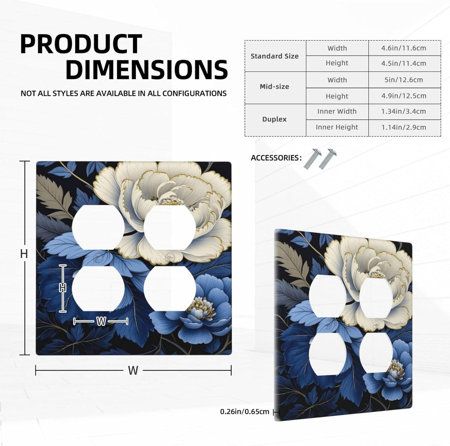 Decorative Outlet Covers Rustic Blue White Flowers Big Floral 2 Gang Wall Plate Double Duplex Light Switch Cover Switch Plate Covers Faceplate for Country Bedroom Home Decor