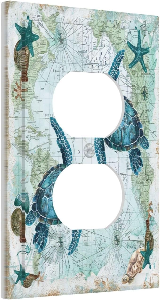 Outlet Covers Nautical Green Sea Turtles Beach Blue Ocean 1 Gang Duplex Light Switch Cover Decorative Switch Plates Electrical Receptacle Faceplate Wall Plate For Bathroom Kids Room