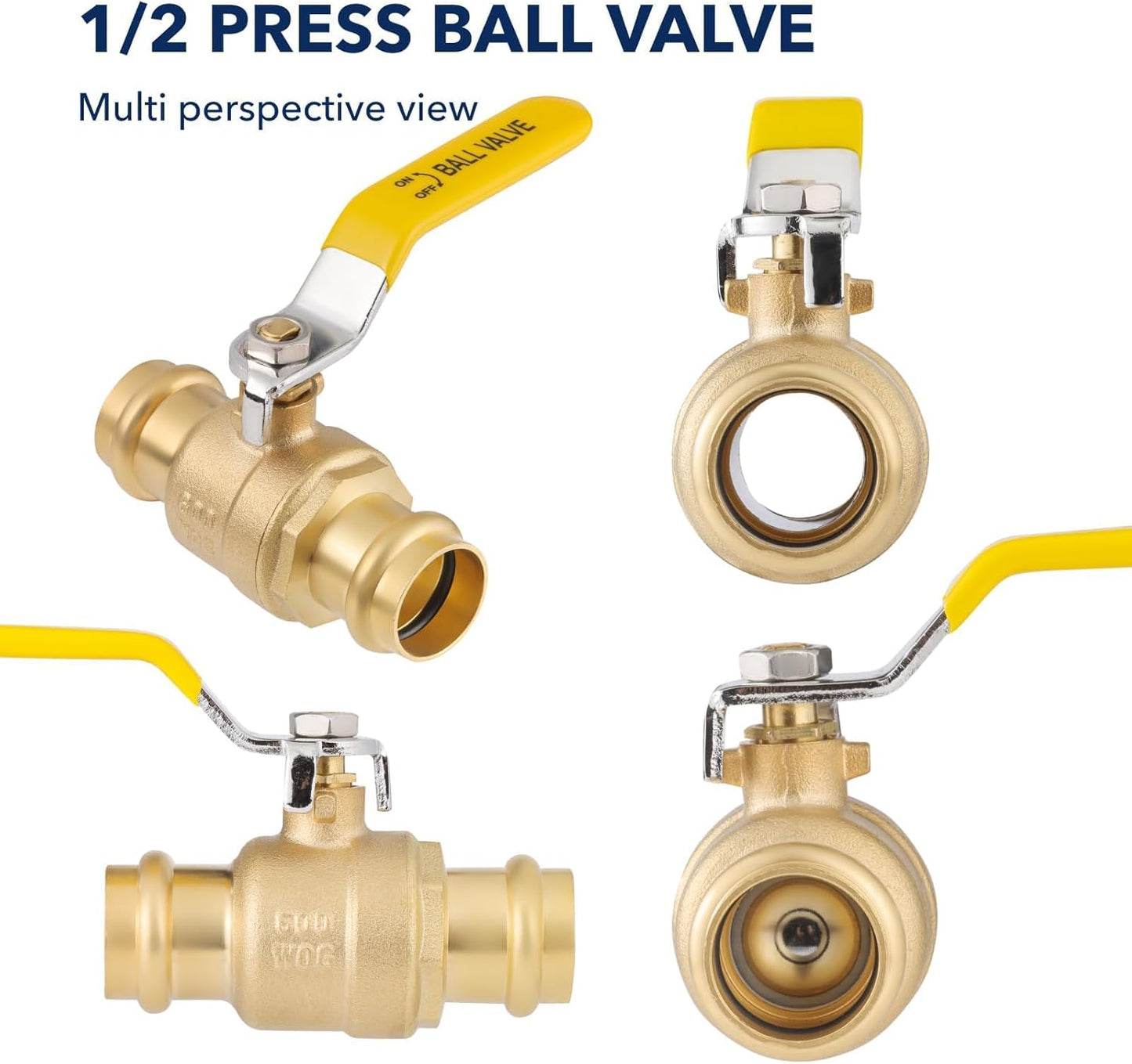 1/2" Press propress Ball Valve with EPDM O-Ring 1/4-Turn Full Port Shut Off Stop Valve for Copper Tubing Connection LF Brass 10PCS