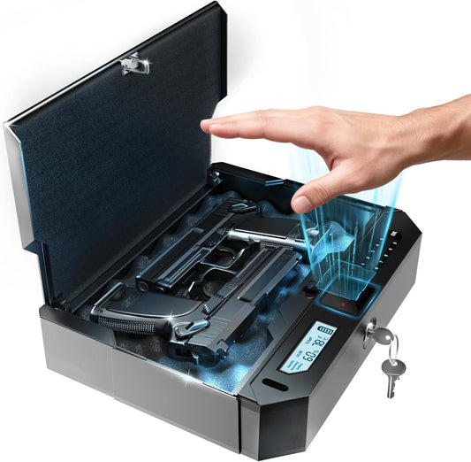 AI Smart Palm Vein Gun Safe - Childproof, Contactless 0.1s Access & 100% Unlock for Wet, Dirty, Calloused, Peeling Hands & in Darkness, Biometric Handgun Pistol Box for Nightstand, Home&Car