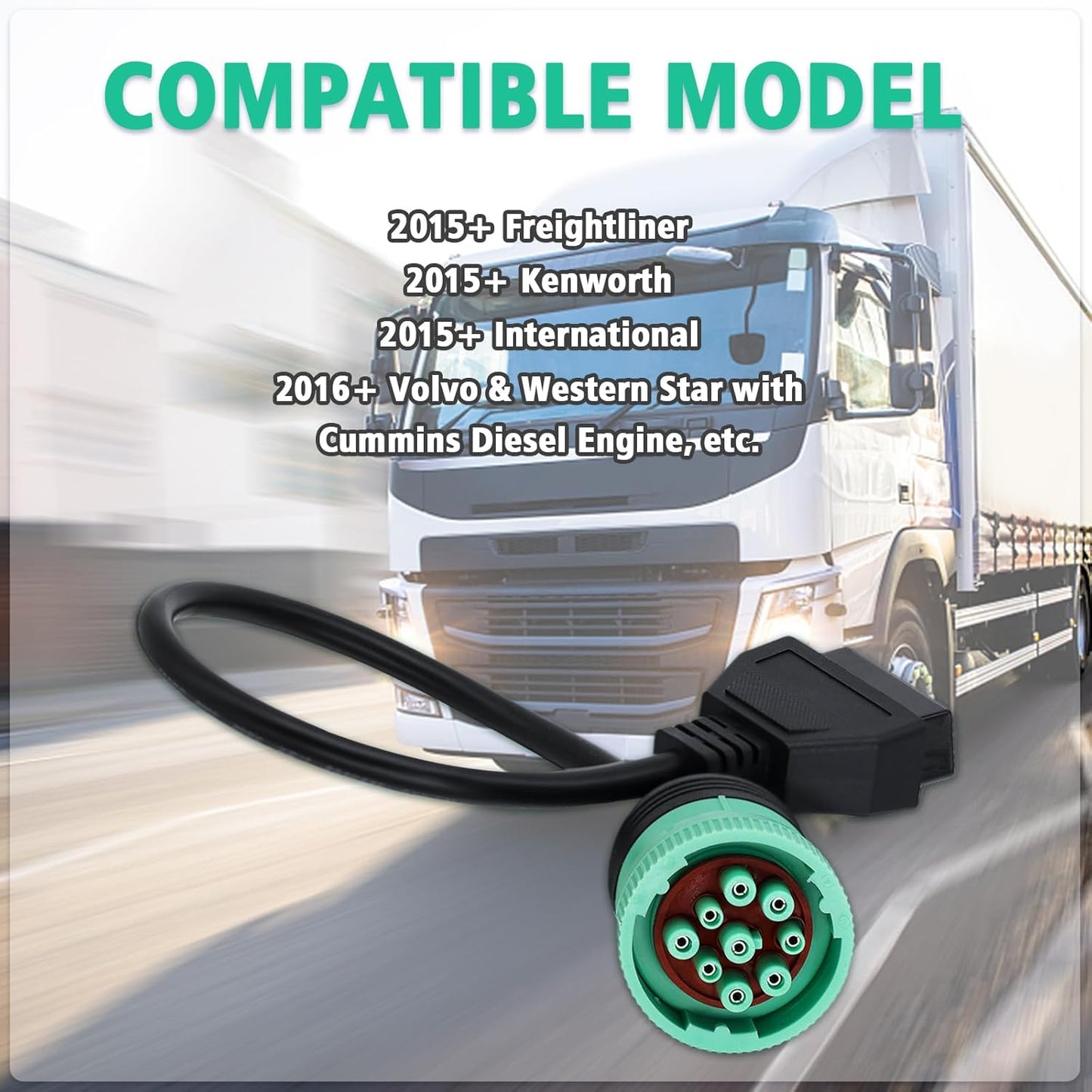 9 Pin to 16 Pin OBD2 Adapter Cable for Heavy Duty Trucks and Commercial Vehicles,Type 2 Green J1939 Diagnostic Connector Plug Work with Truck OBD Diagnostic Scanner Tool