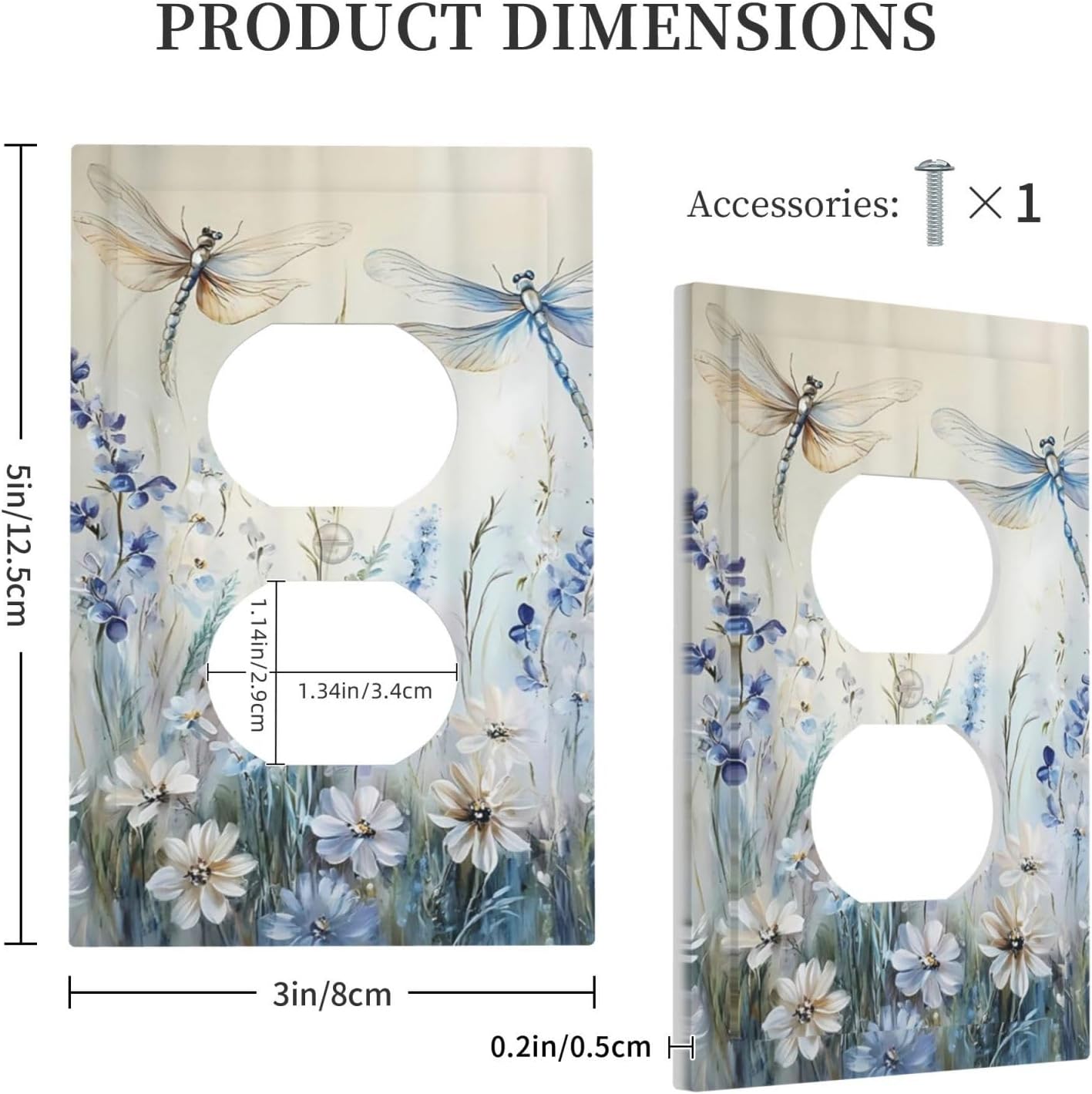 Decorative Outlet Covers Watercolor Dragonfly Blue Wihte Flower 1 Gang Duplex Light Switch Cover Plate Unique Wall Plates for Electrical Outlets Switch Plate Covers for Bedroom Home Decor