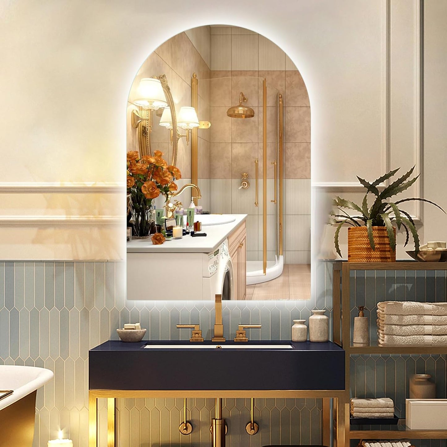 Niccy Arched LED Bathroom Mirror, 36x24 Inch Arch Frameless Backlit Mirrors for Wall Arched Lighted Vanity Mirrors Defogger and 3 Color, Explosion-Proof, HD Glass and IP65 Waterproof