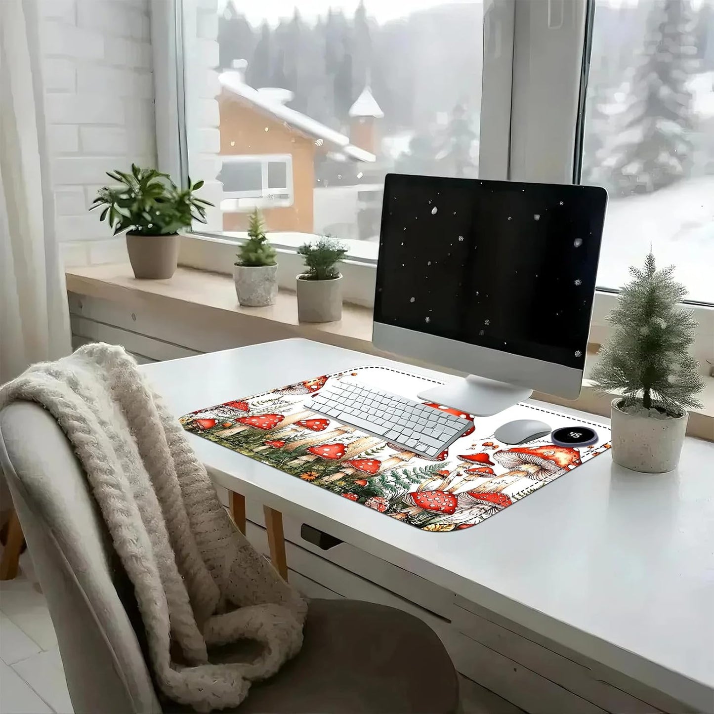 Heated Mouse Pad with 3 Temperature Settings(104°F–122°F),Large 24x14.2 Inch PU Leather Heated Desk Mat,Waterproof Warming Pad for Office,Gaming & Cold Hands Relief,Red Mushroom