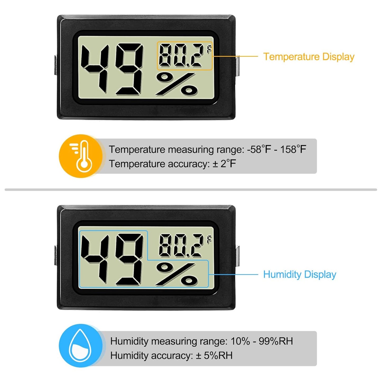 Weewooday Mini Digital Temperature Humidity Meters Gauge with Probe Gauge LCD Fahrenheit Display Thermometer Hygrometer for Incubator Reptile Plant Greenhouse Chicken Coop Garden(Black, 3 Pieces)