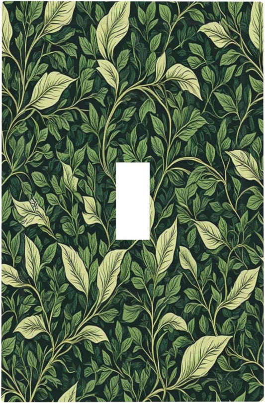 Vintage Green Plant Leaves Single Toggle Light Switch Cover plate Outlet Cover Decorative Switchplate Wall Plates Electrical Panel Cover for Bathroom Living Room 5 X 3 IN