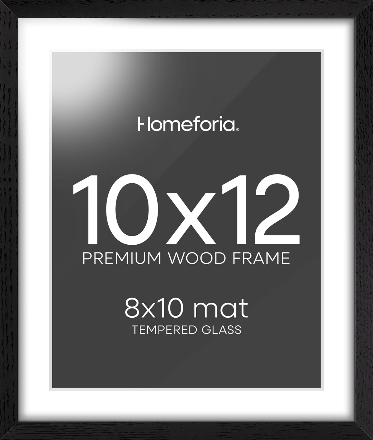 Homeforia 10x12 Picture Frame Black Wood, High End Oak 10x12 Poster Frames with Mat 8x10, 10 x 12 Wooden Frame Matted to 8 x 10 inch Photo, 12x10 Thin Hanging Frame, Tempered Glass, Wall Kit, Set of 1