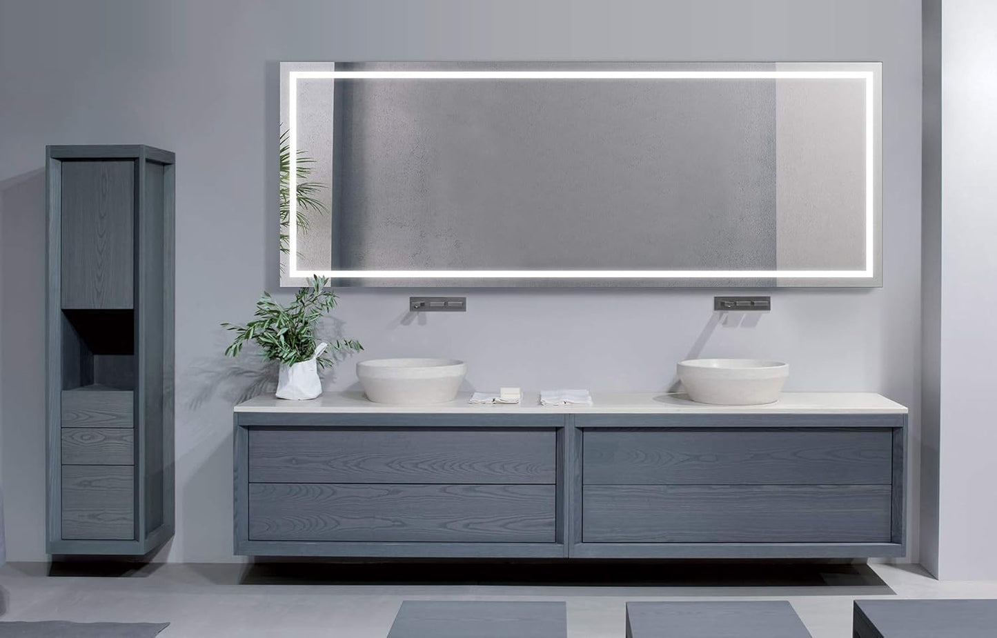 Krugg | Large 96 Inch X 36 Inch LED Bathroom Mirror | Lighted Vanity Mirror Includes Defogger | Wall Mount Vertical or Horizontal Installation |