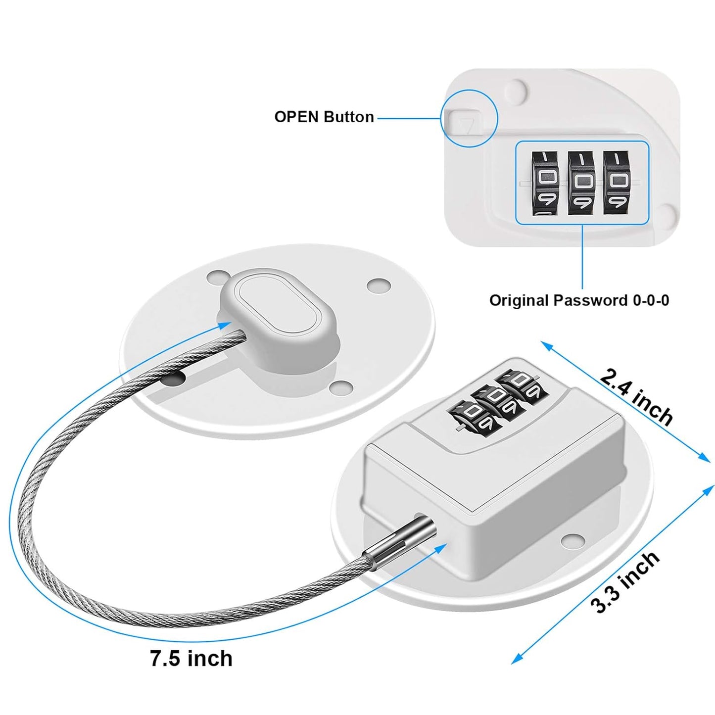 Refrigerator Lock - Heavy Duty Combination Fridge Lock, Child Proof Cabinet Locks,No Keys Needed(White- 4 Pack)