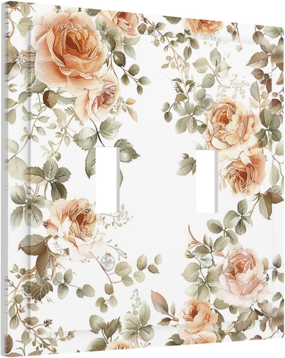 Decorative Switch Plates Vintage Warm Color Orange Flowers And Leaves 2 Gang Double Toggle Outlet Light Switch Cover Wall Plate Electrical Faceplate for Bedroom living Room Decor