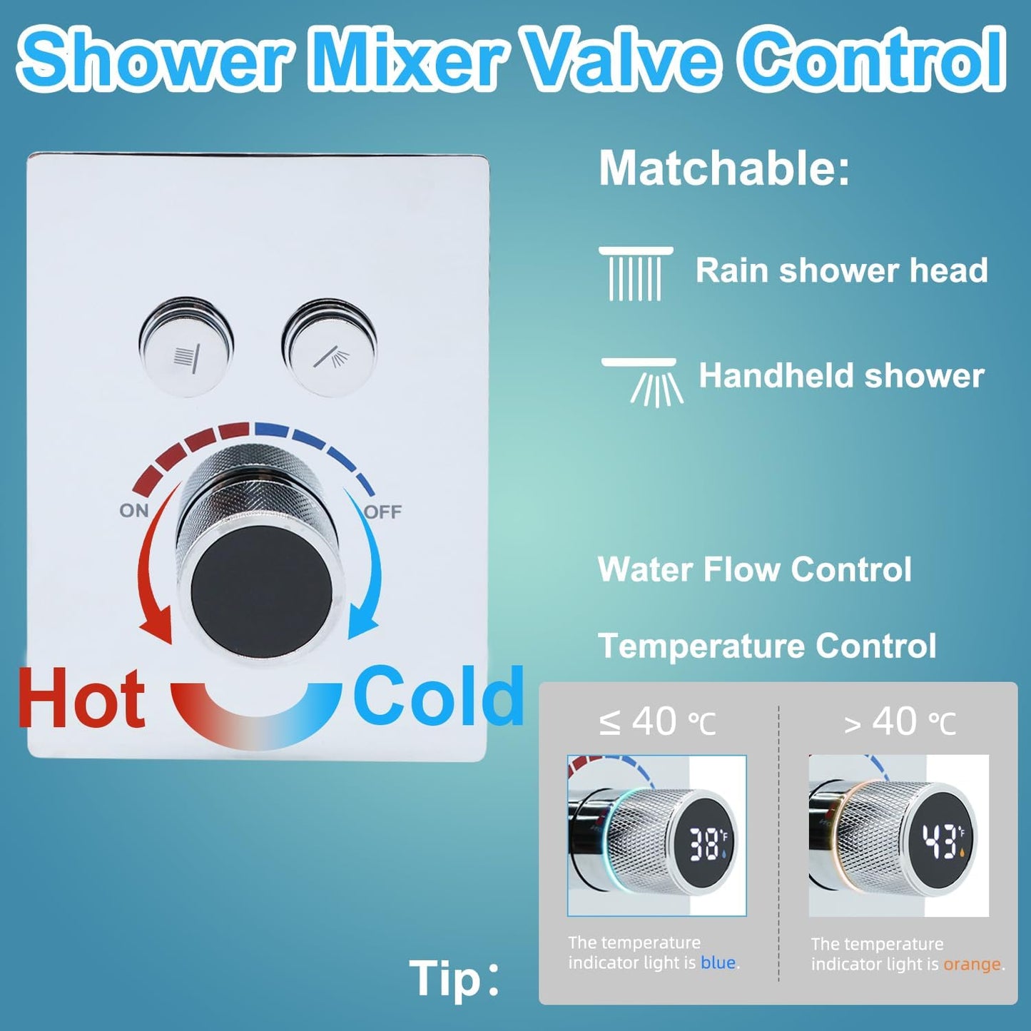 Digital Display Shower Valve Shower Valve 2 Way Shower Diverter Valve Shower Mixing Valve Can Use All the Time Polished Chrome