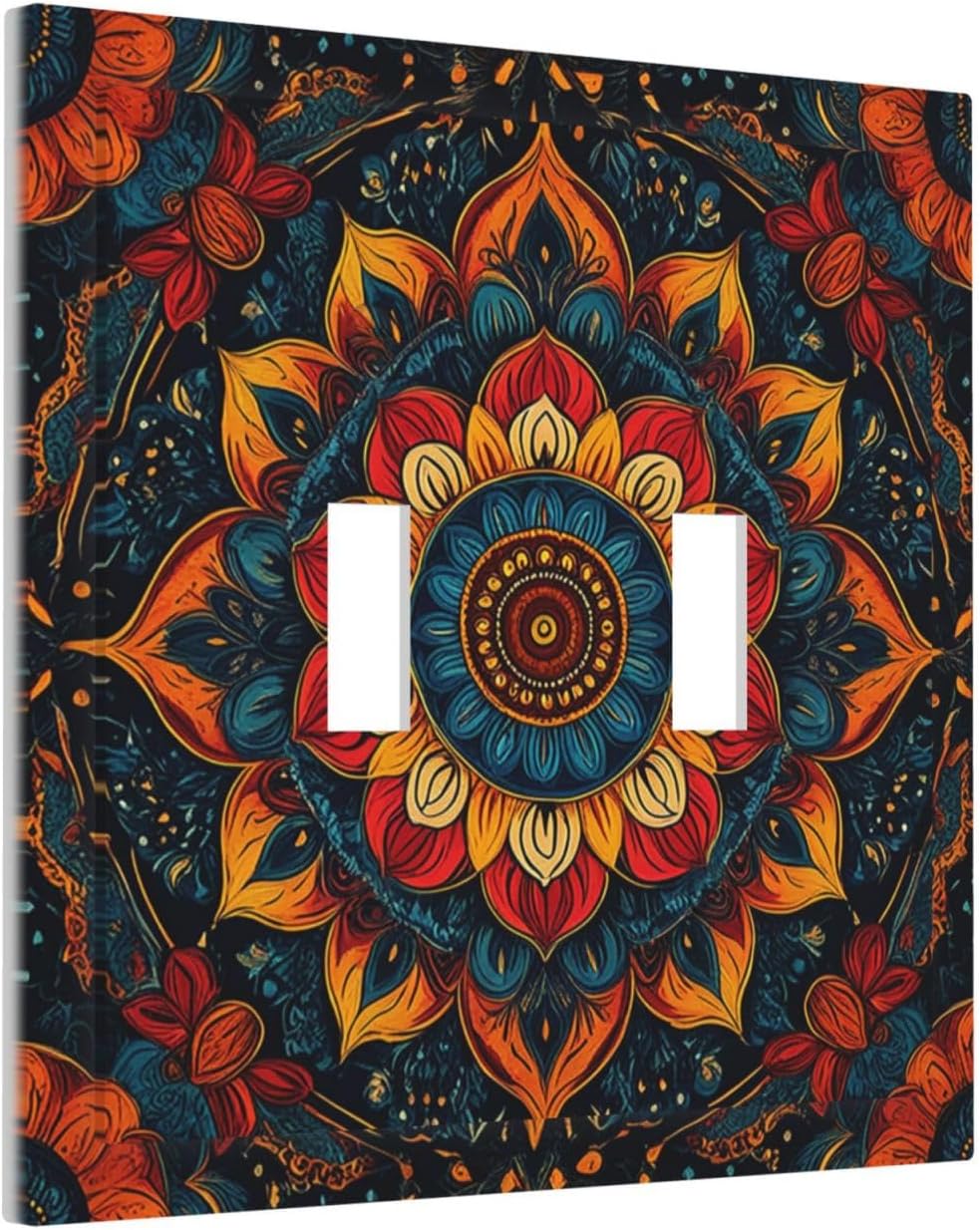 Boho Colorful Mandala 2 Gang Double Toggle Light Switch Cover Decorative Switchplate Electrical Wall Plates Faceplate for Bathroom Bedroom Decor 4.9 X 5 IN