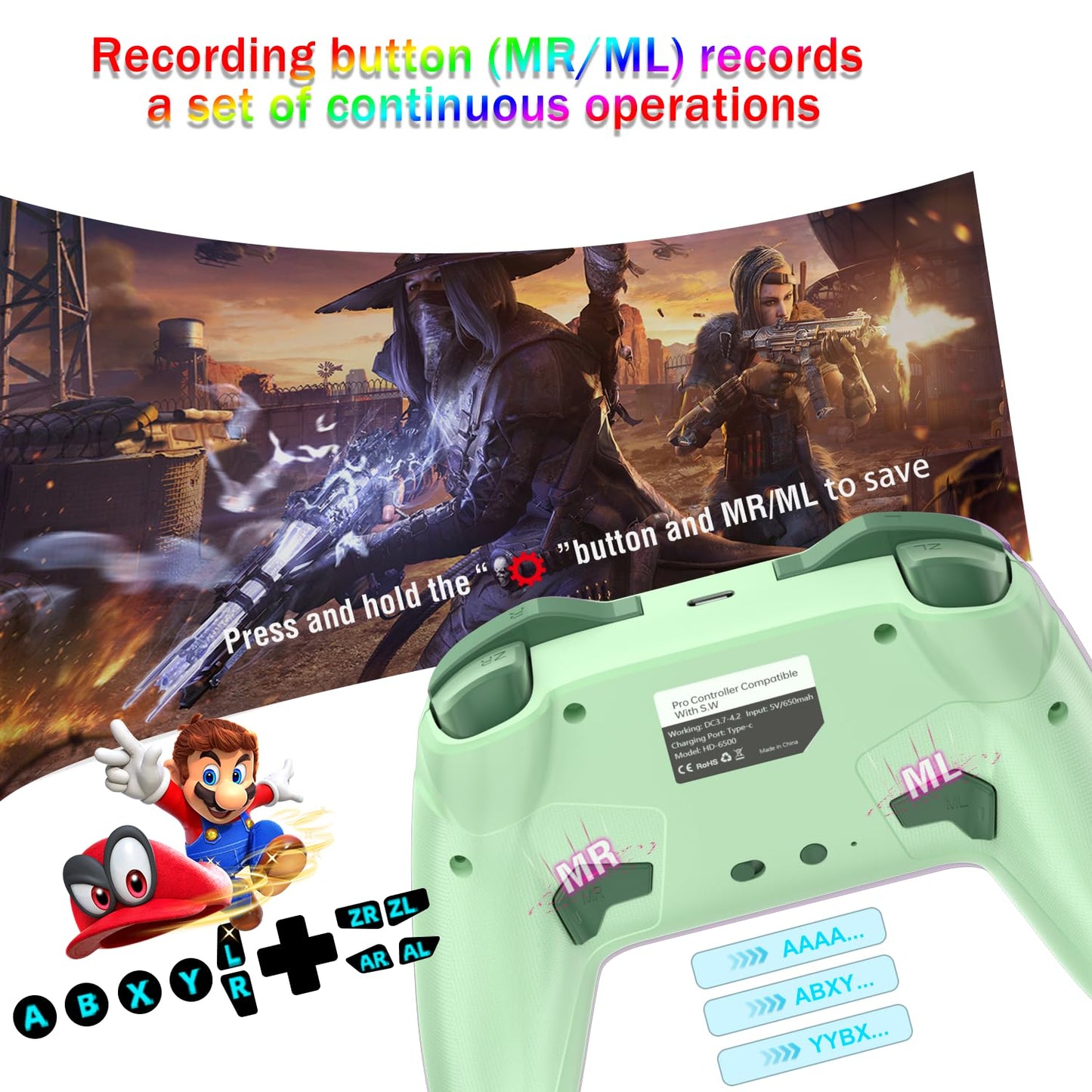 Bluetooth Controller for Switch/Mac/PC/Steam/Mobile Phone/iOS/Android//TV/iPad/Table/Apple Arcade MFi Games, switch pro controller wireless with Adjustable Dual Motion,Turbo,Macros,6-Axis,Wake Up for Black Myth: Wukong (Black) (Purple) (Green)