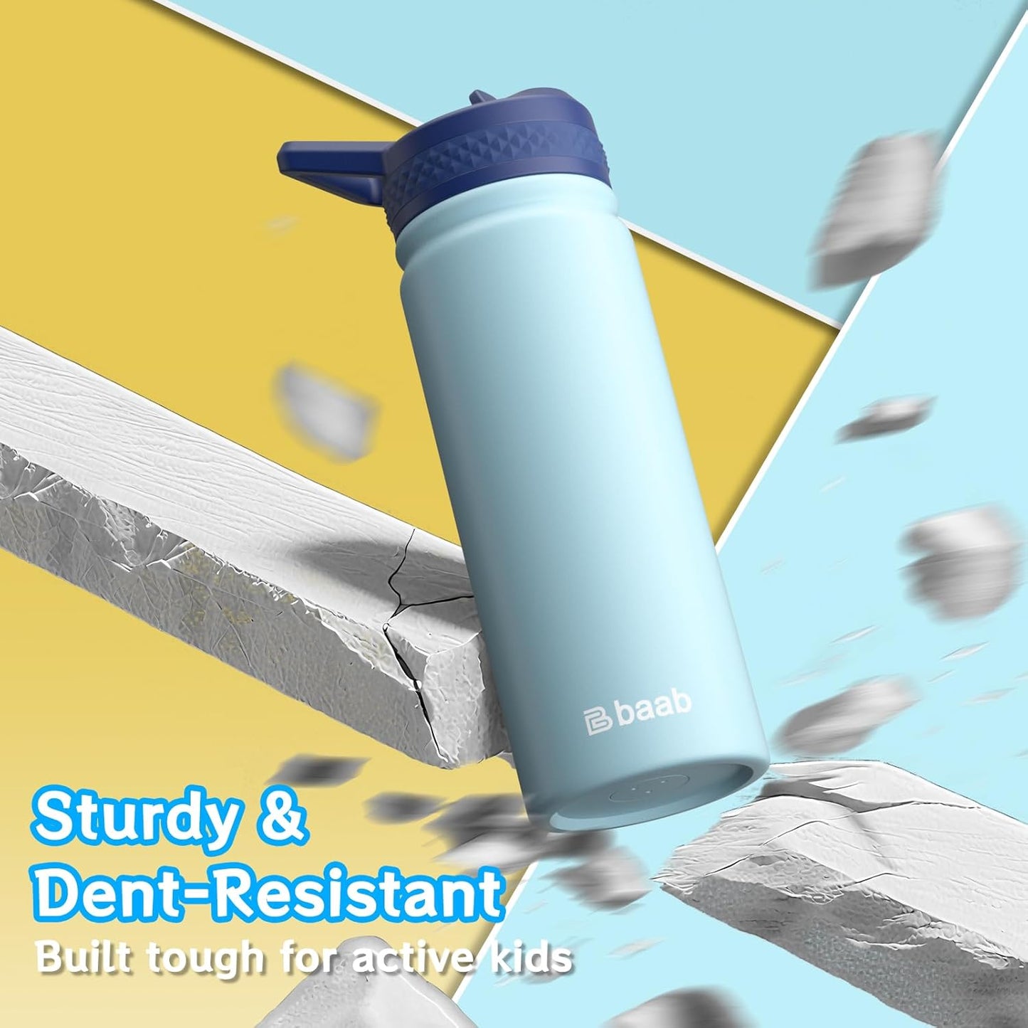 baab 18oz Kids Water Bottle, Insulated Water Bottle with Straw & Stickers, 18/8 Stainless Steel Vacuum Leakproof Kids Water Straw Cup for School, Perfect for Boy Girl (Light Blue+Pink, 2 Pack)