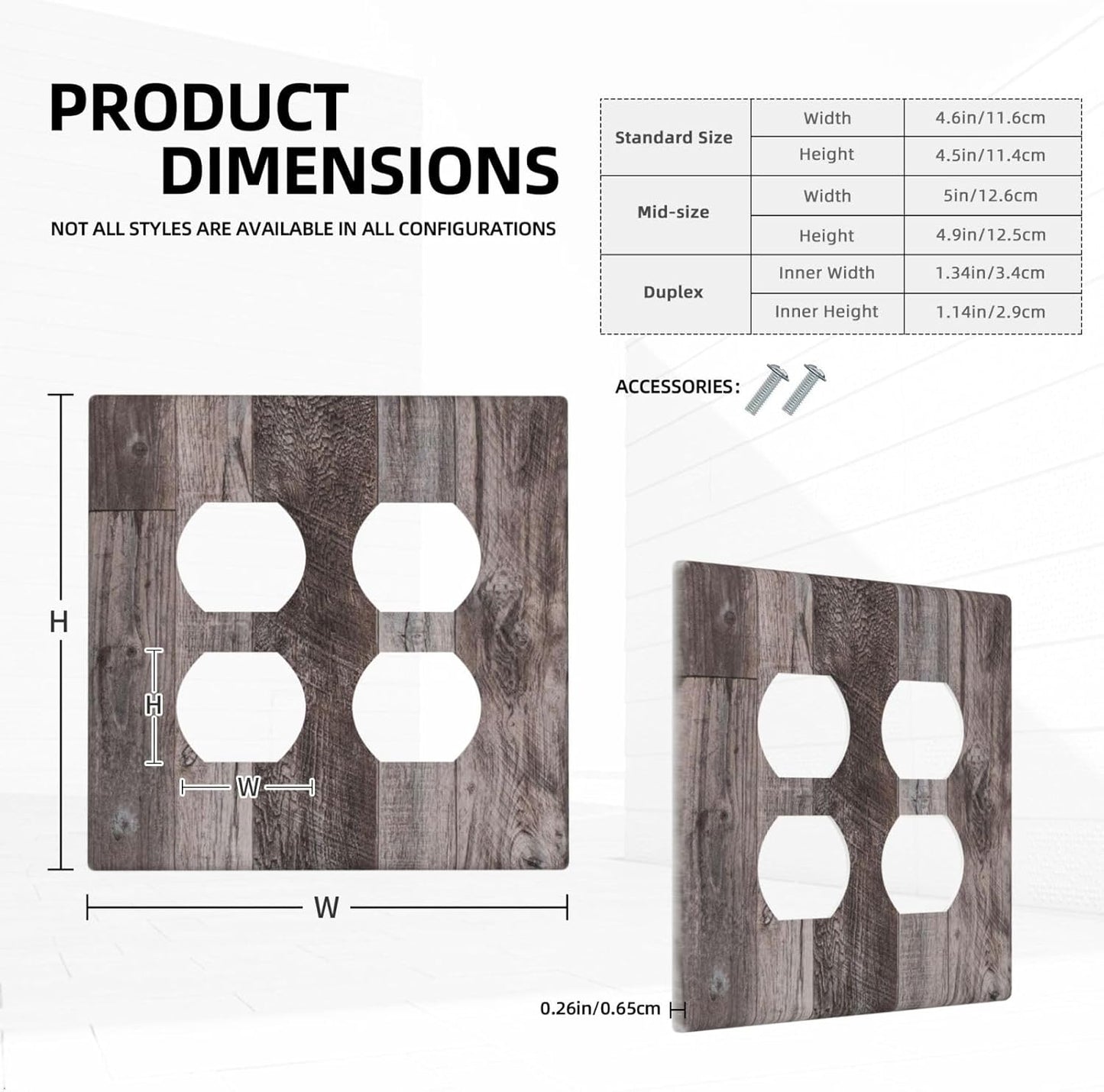 Outlet Covers Rustic Dark Grey Wood Retro Country Wooden 2 Gang Double Duplex Decorative Light Switch Covers Electrical Wallplates Socket Faceplate for Farmhouse Cabin Decor