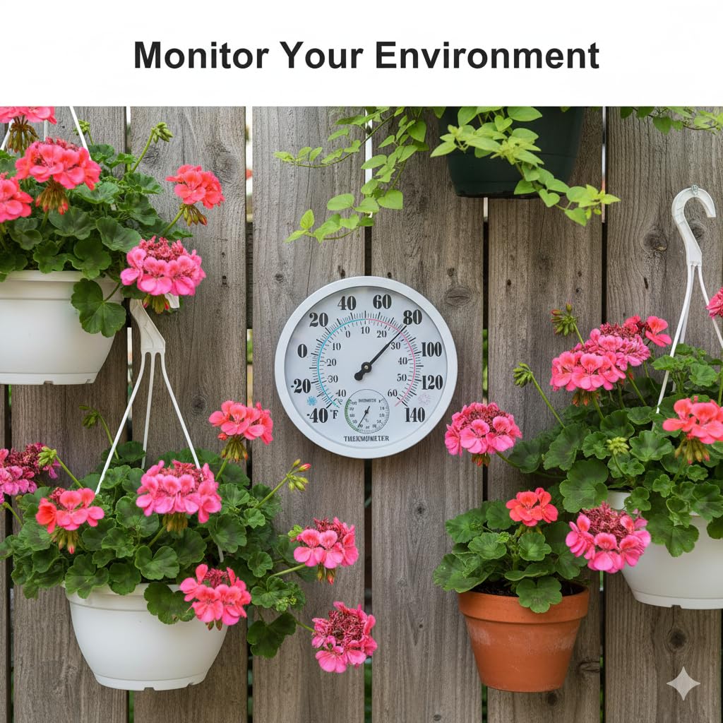 Outdoor Thermometer Hygrometer, 10 Inch Round Large White Gauge with Easy to Read Face, Waterproof Wall Mount for Patio, Garden, Garage, Home Outside Temperature and Humidity Monitor