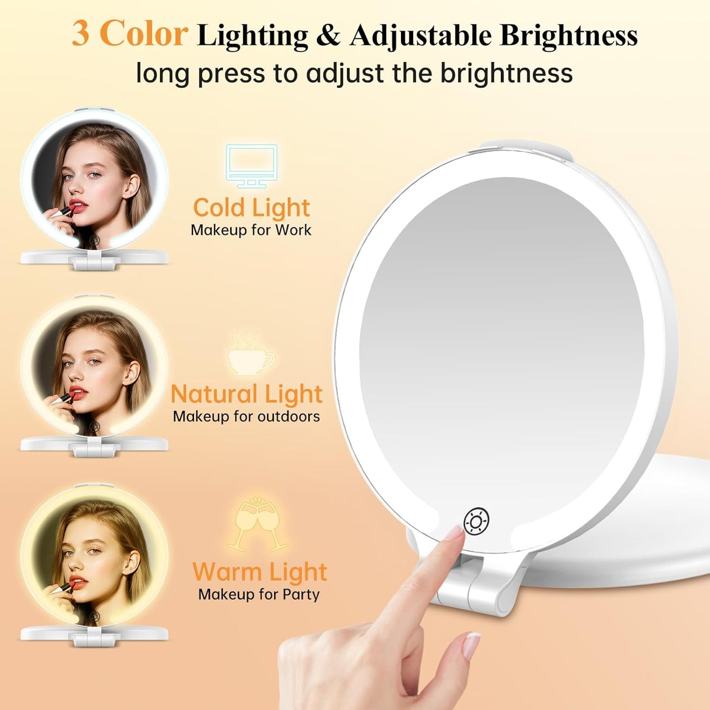 FUNTOUCH Magnifying Mirror 30X 1X Double Sided Magnification Makeup Vanity Mirror Rechargeable Lighted Mirror with 3 Color Setting Adjustable Rotation LED Vanity Desk Mirror