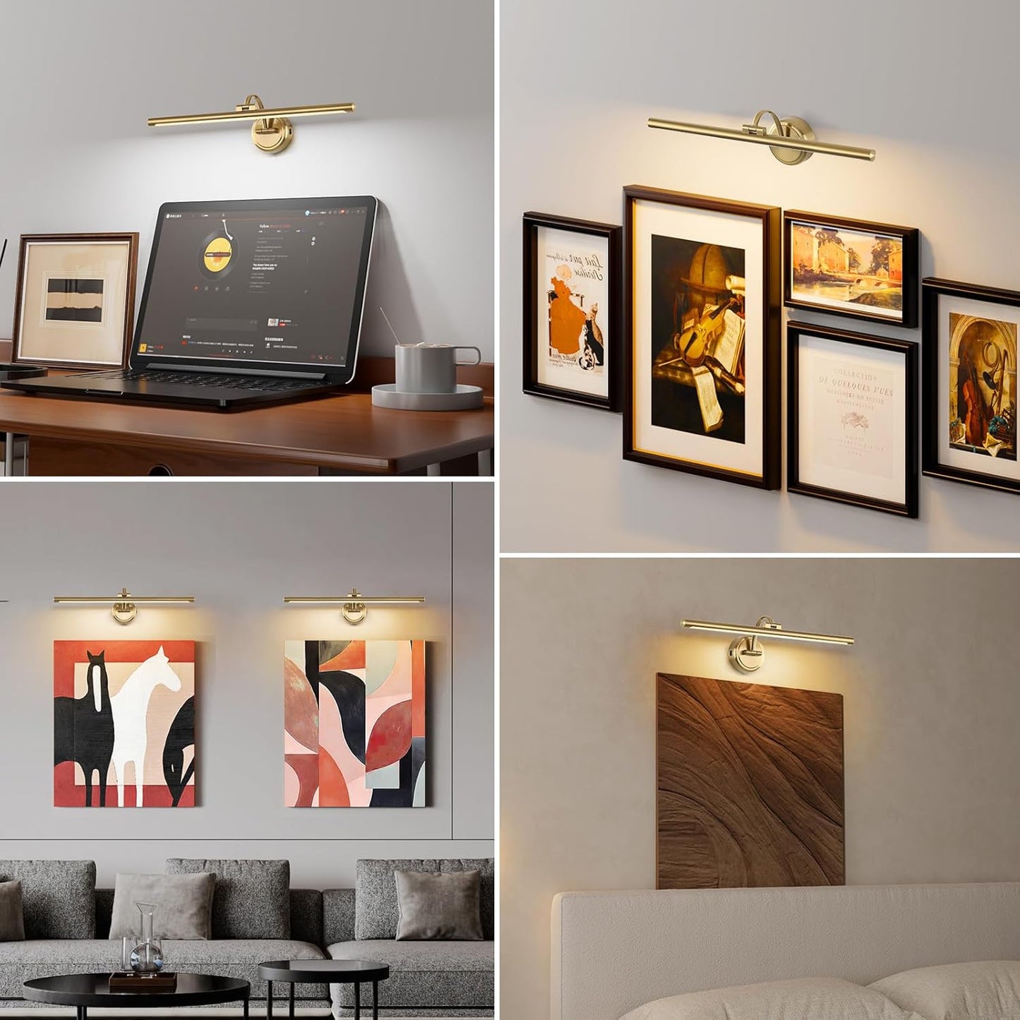 Picture Light for Wall, Dimmable Battery Operated Art Light, Picture Frame Light with Remote & Timer, Cordless Wall Sconce with 3 Colors Temperature for Pantings, Photo Gallery(Brass, 23.6inch)