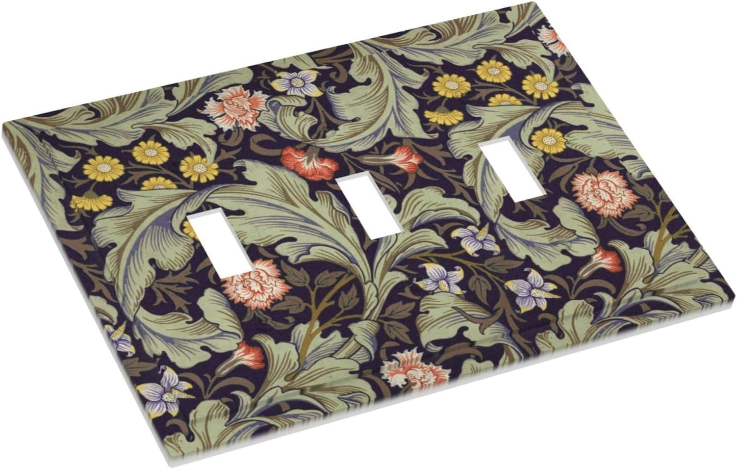 Boho William Morris Floral Green Leaves Flower Decorative Switch Plates 3 Gang Wall Plate Triple Toggle Light Switch Cover Faceplate Electrical Wall Panels for Farmhouse Home Decor