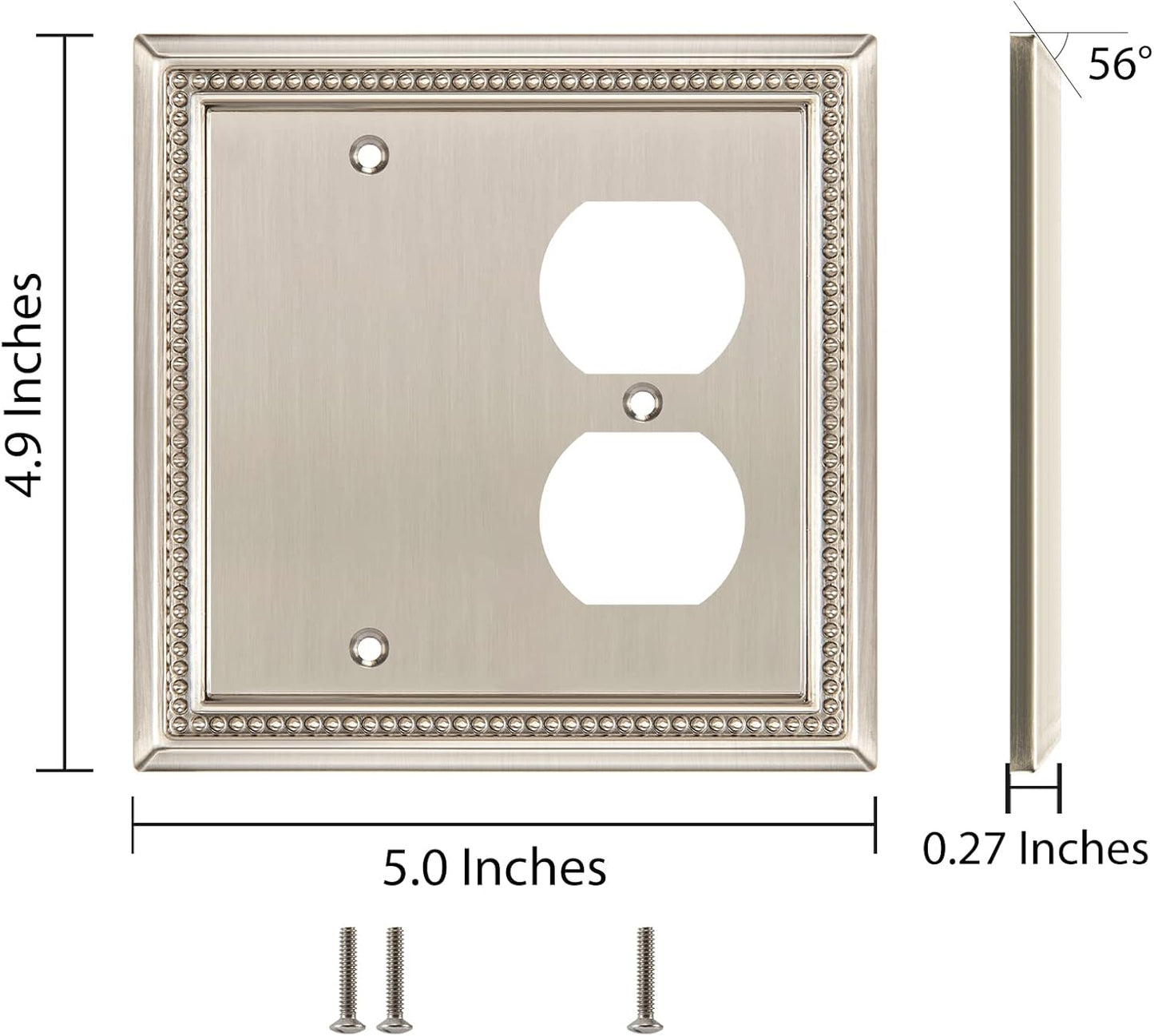 Henne Bery Sunken Pearls Heavy Duty Decorative Wall Plate Switch Plate Outlet Cover (Blank/Duplex, Satin Nickel)