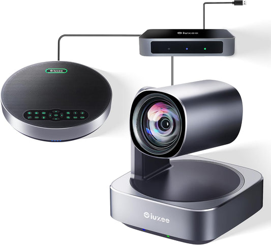 All-in-One PTZ 4K Conference Room Camera System with Bluetooth Speakerphone 12X Optical Zoom HDMI Wide View Angle Lens Works with Zoom Webex for Large Meeting Room