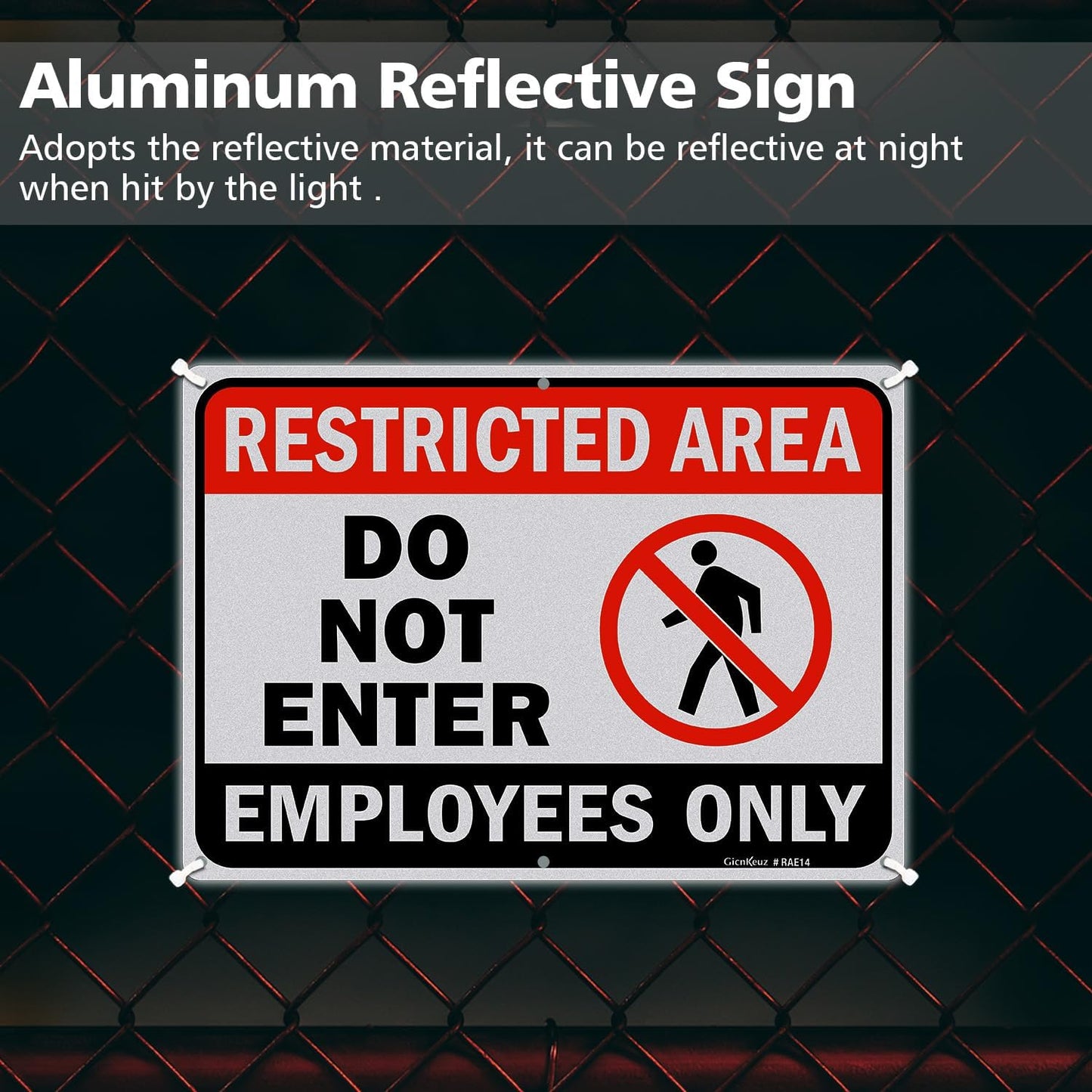 GicnKeuz Large Restricted Area Sign, 14x10 Inches Do Not Enter - Employees Only Signs, Rust Free.40 Reflective Aluminum, Fade Resistant/Waterproof, 6 Pre-drilled Holes (4 Pack)