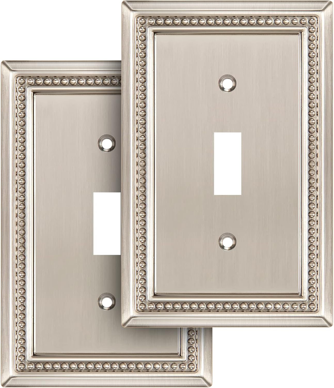 Henne Bery Sunken Pearls Heavy Duty Decorative Wall Plate Switch Plate Outlet Cover (Single Toggle, 2 Pack, Satin Nickel)