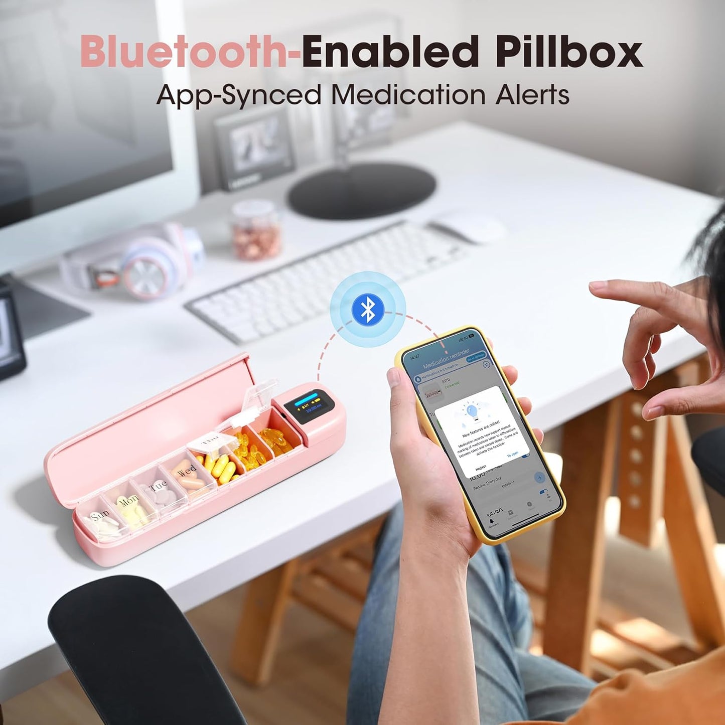 Daviky Automatic Pill Dispenser, Smart Pill Organizer with Alarm, Pill Box 7 Day with APP, Weekly Travel Pill Case, Portable Pill Reminder for Medicines, Supplements and Vitamins (Pink)