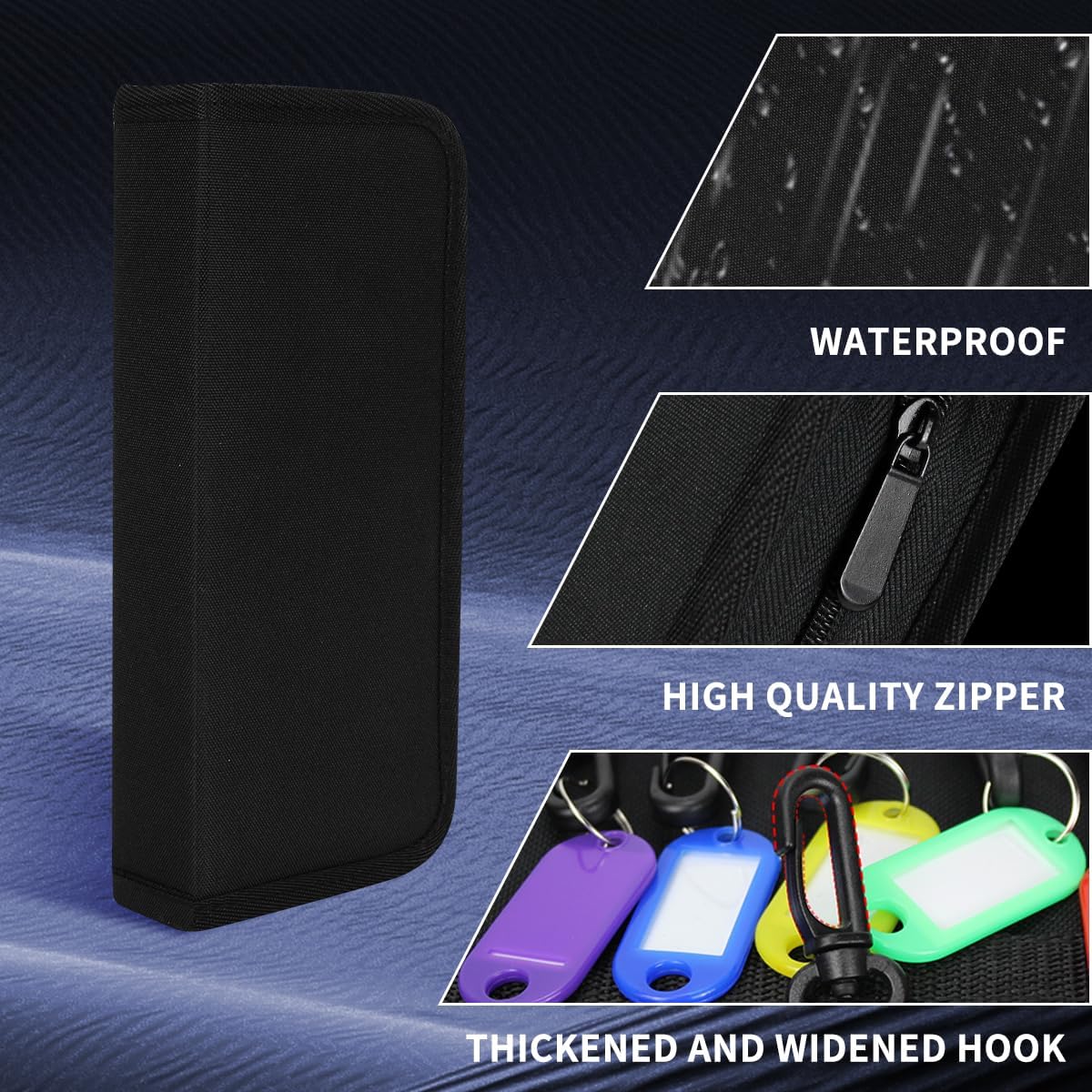 Portable Zippered Key Organizer, Waterproof Key Case with 12 Key Hooks and Tags,Portable Key Storage for Rental Management Real Estate Sales Hotel Executives and Car Service