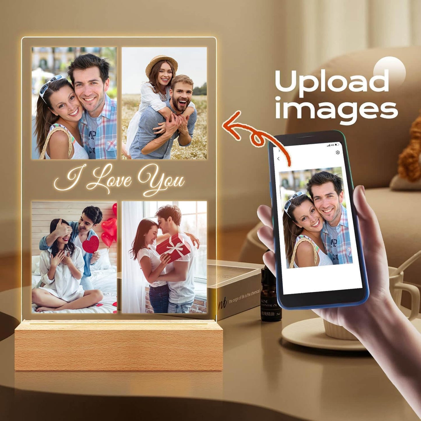 Custom Picture Frame with Photo, Customized Picture Frames with Night Light, Custom Photo Frame, Personalized Valentines Day Gifts for Her Him Women Men