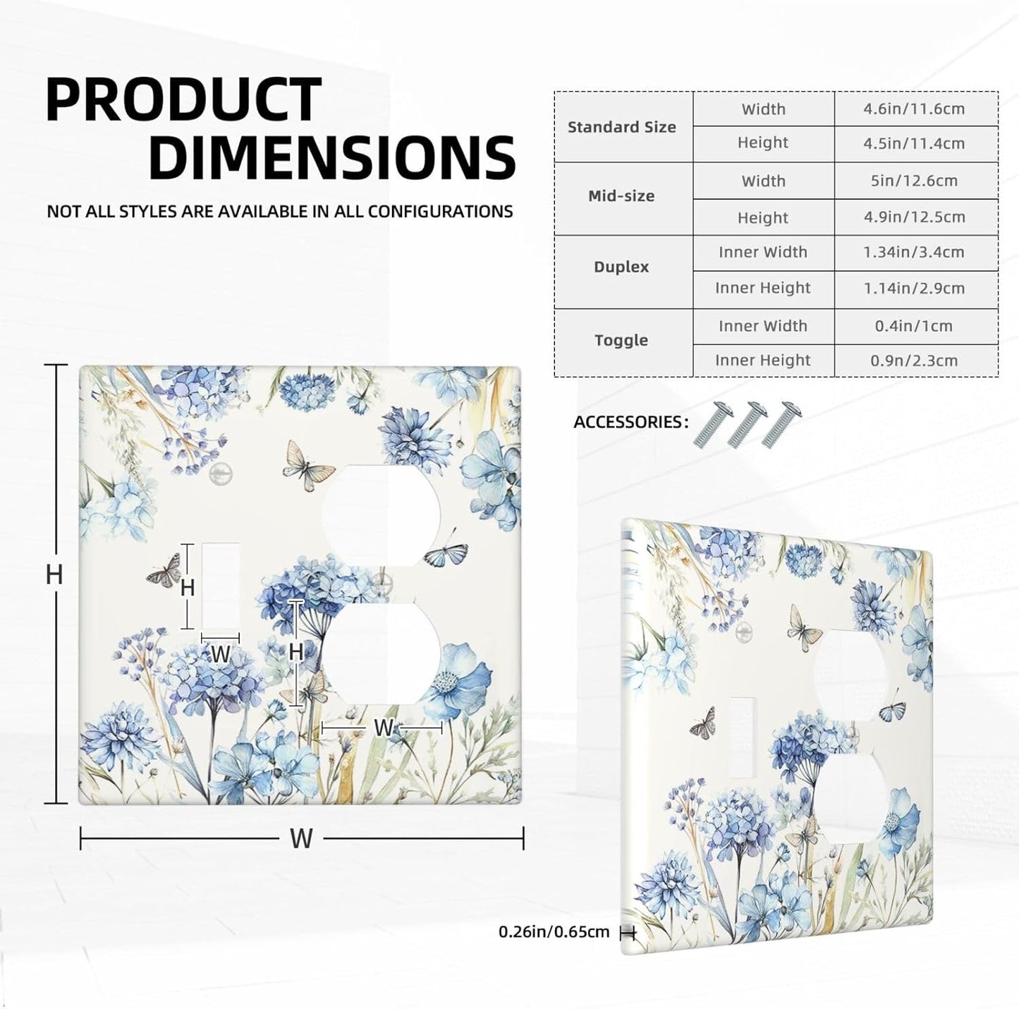 Wallplates Blue Floral Hydrangea Plants 1 Toggle 1 Duplex Switch Plate Electrical GFCI Faceplate Decorative Light Switch Covers for Bedroom Home Decor