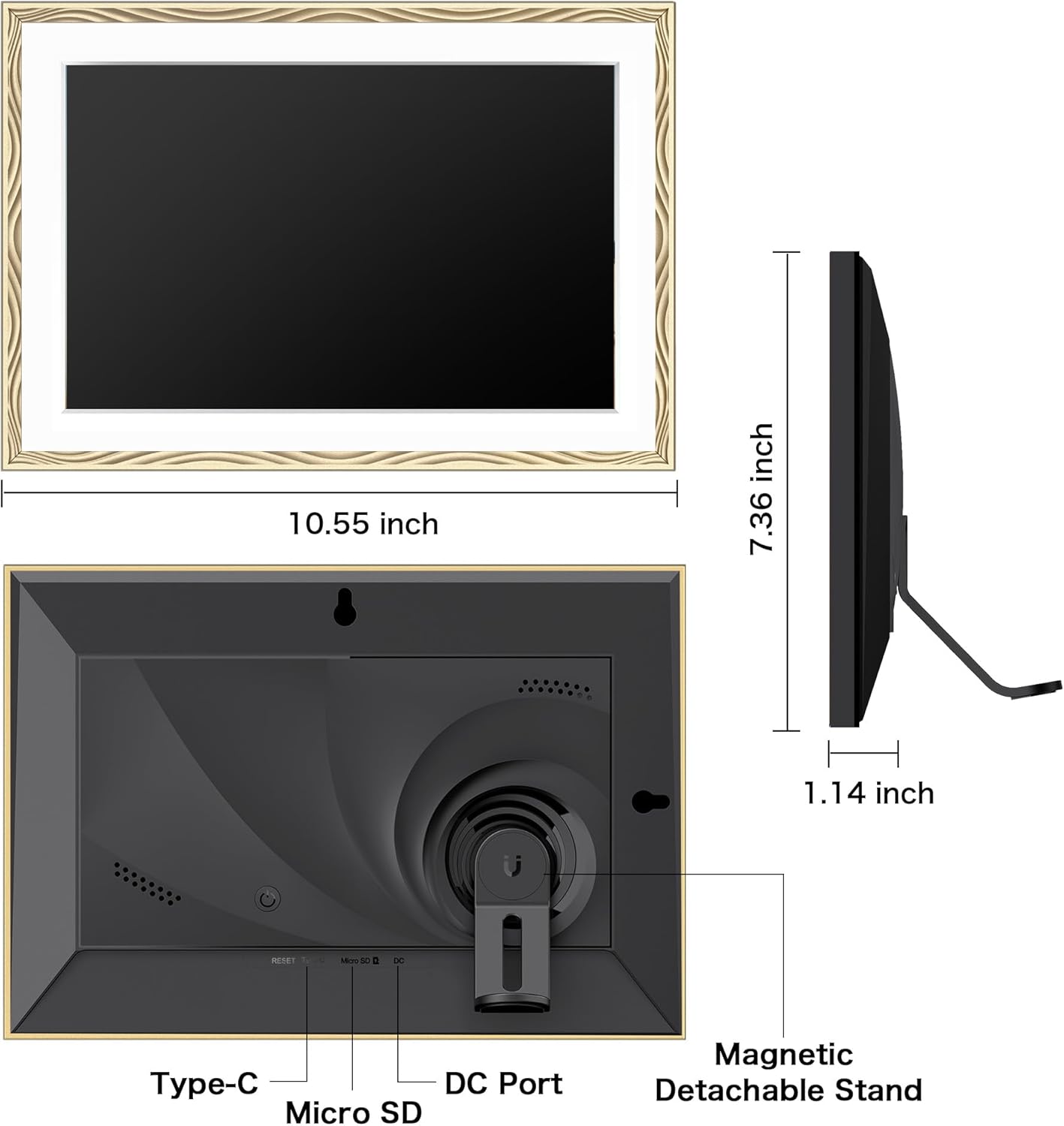 Digital Picture Frame, 10.1'' Frameo Digital Frame Wifi, 1280*800 HD Touch Screen, 32GB Memory, Wall Mountable Digital Photo Frame, Auto-Rotate, Share Instantly, Wedding, Birthday Gifts for Mom, Gold