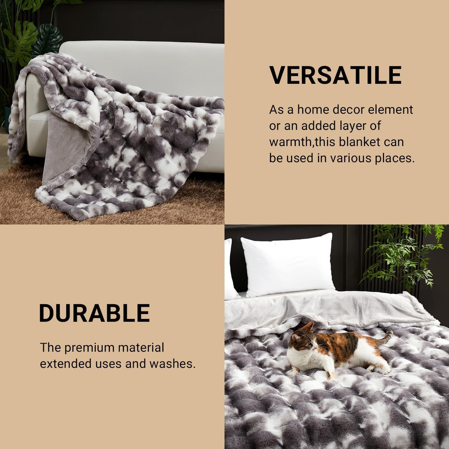SAPHREAS Faux Fur Throw Blanket for Couch, Fluffy Fuzzy Bubble Blanket for Sofa Bed Living Room, Decor Soft Cozy Gifts for Women Men, 60x80” Tie Dye Grey