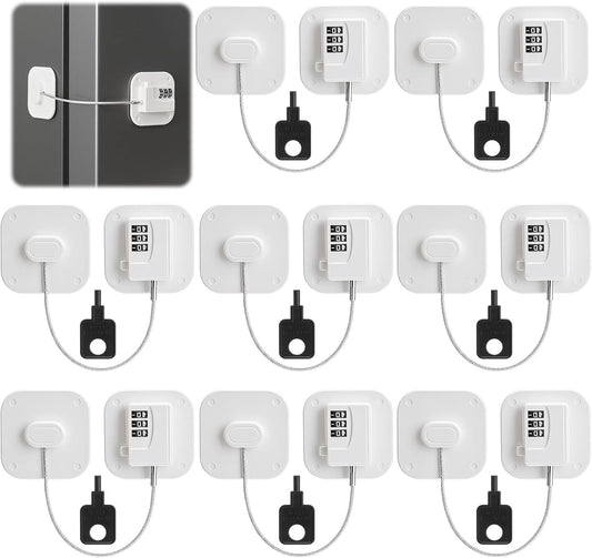 8 Pack Fridge Lock Heavy Duty Locks for Fridge Freezer Lock for Child Safety Cabinet Coded Adhesive Combination Refrigerator for Drawers Cabinet Window Easy Install No Drilling Black(White)