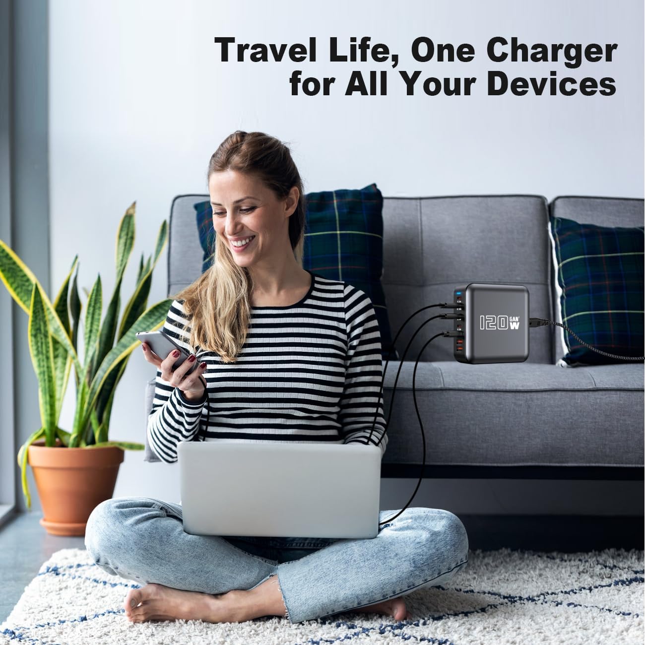 USB C Fast Charger Block, 120W 6-Port Charging Station Hub Adapter, USB C Wall Multi Charger Power Strip Plug with On/Off Switch for iPad iPhone 17 16 15 14 13 12 Pro Max Galaxy S23 (Black)