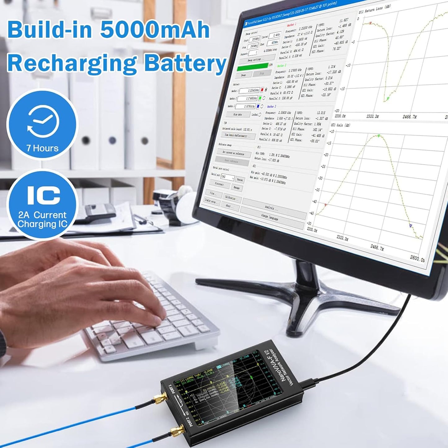 AURSINC Upgraded NanoVNA-F V2 Vector Network Analyzer 50kHz-3GHz with RF Demo Tester Board, 4.3inch with 5000mAh, Measuring S-Parameters VoltagSWR, Phase, Delay, Smith Chart, RTC Realtime
